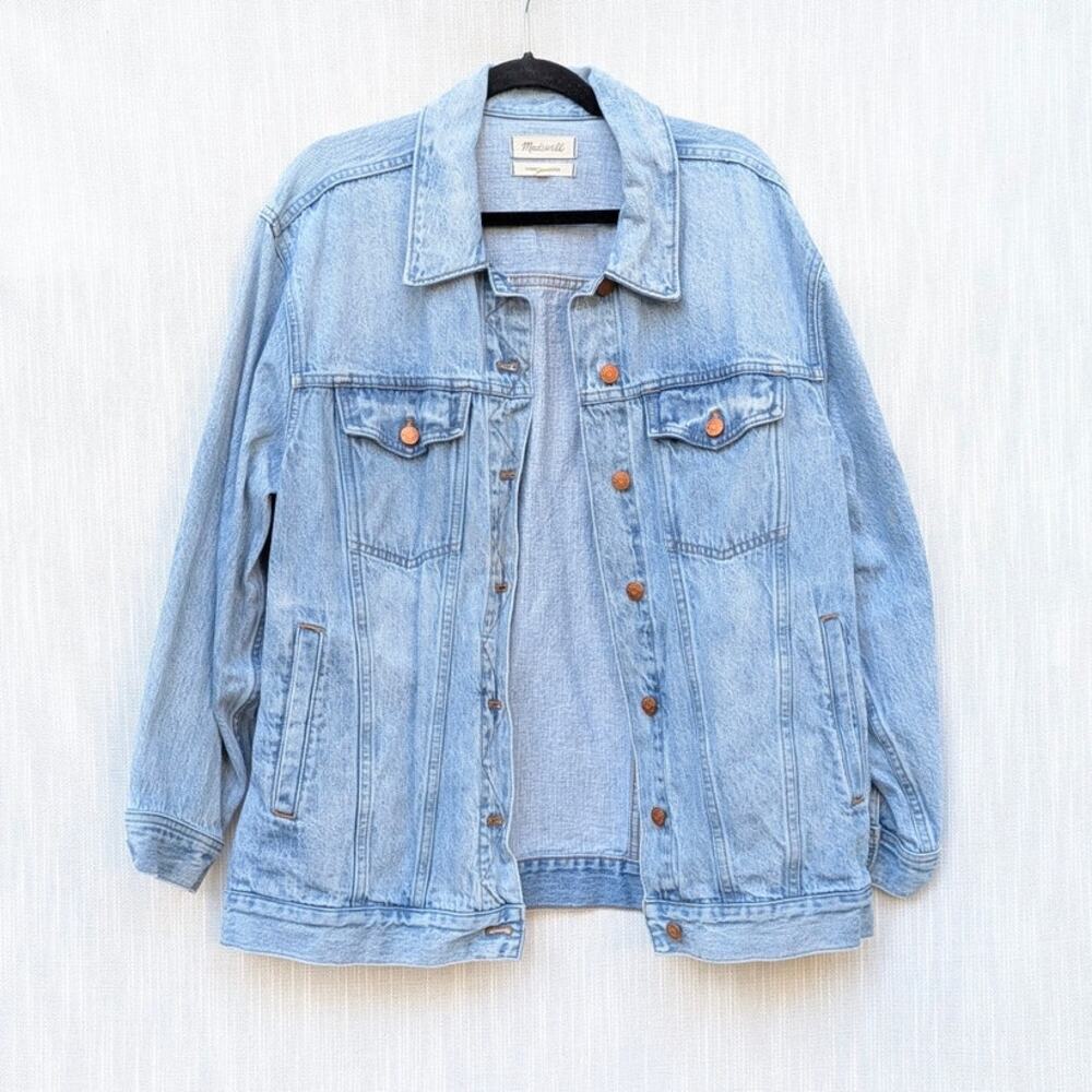 Madewell The Oversized Trucker Jean Jacket in Kelson Wash Womens XL Blue Denim - Picture 2 of 11